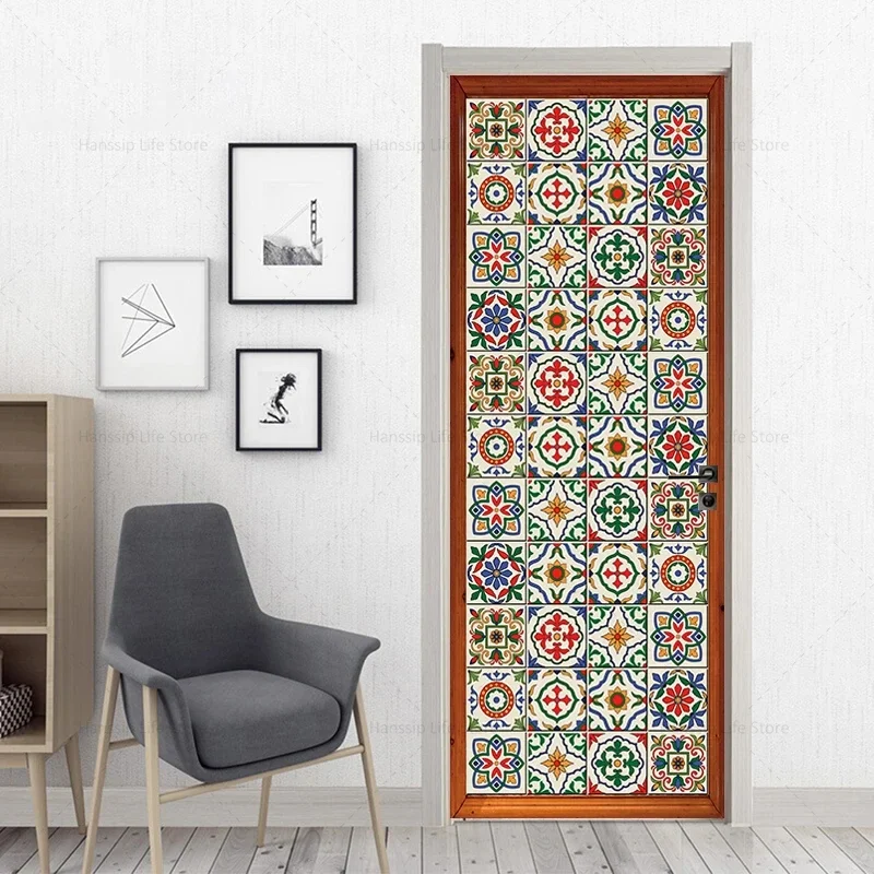Autocollant Porte 3D Géométrique Marron - 83x205 Cm, Amovible Et Résistant à L'eau, Décoration Intérieure Facile