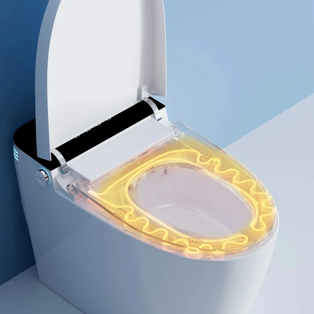 Smart Bidet Toilet with Heated Seat&Auto Flush,One-Piece Ceramic Automatic Toilet,Night Light,Warm Air Dryer,Foot Sensor Flush 2