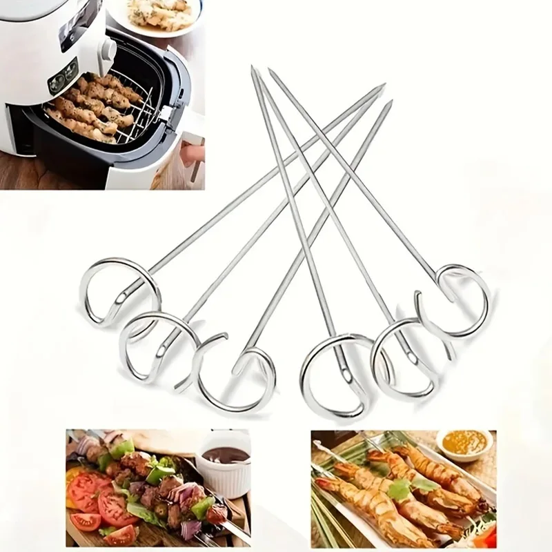 304 Stainless Steel Barbecue Skewer Multifunctional Air Fryer Oven Vertical Baking Needle Reusable Food Grade Grill Sticks 10pcs bbq skewers grill oven accessories