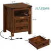 Nightstand with Charging Station and USB Port, Farmhouse Side End Table with 2 Drawers and Open Shelf 2