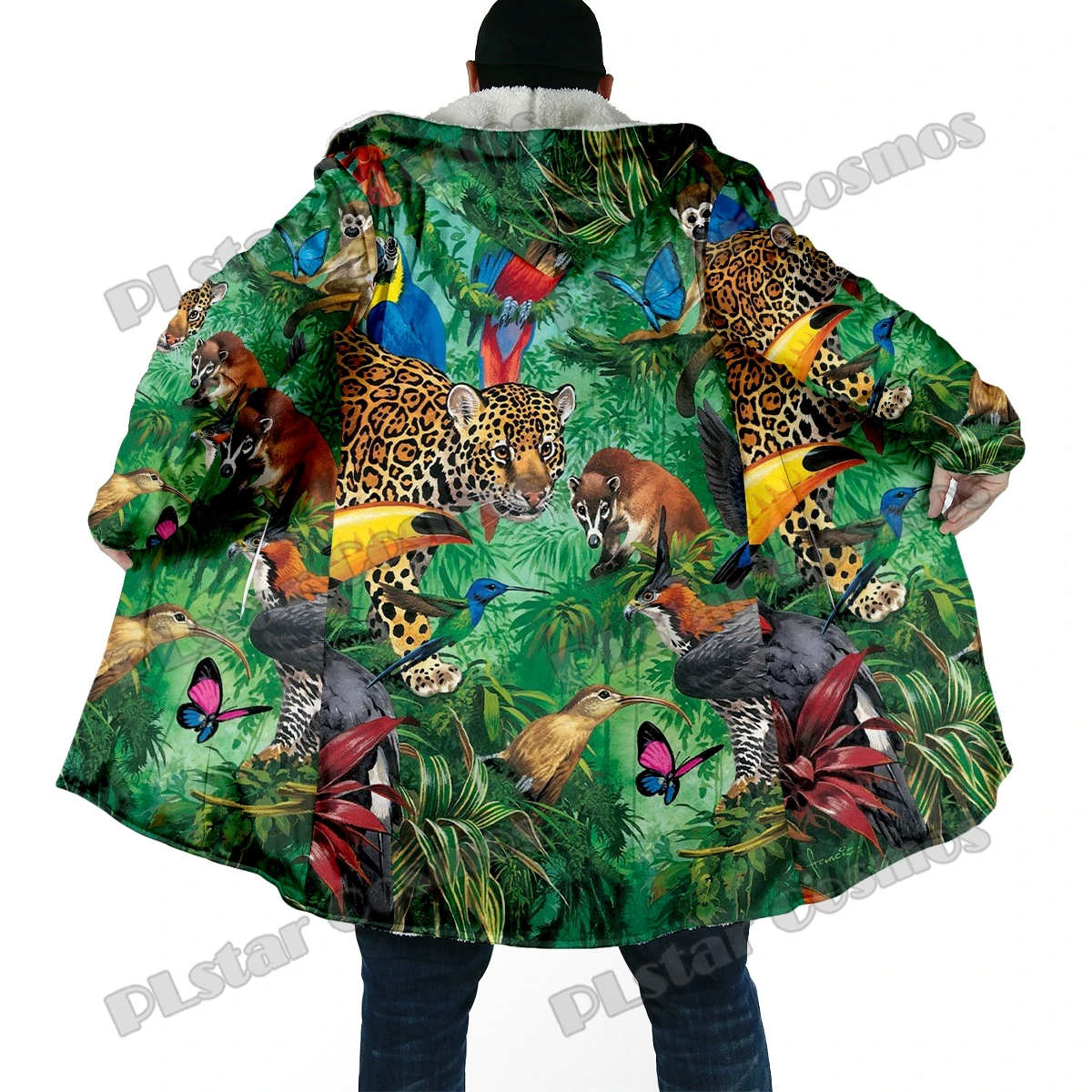 Animal World Sea Turtle / Deer / Shark / 3D All Over Printed Men's Fleece Hooded Cloak Unisex Casual Thick Warm Cape coat PF100