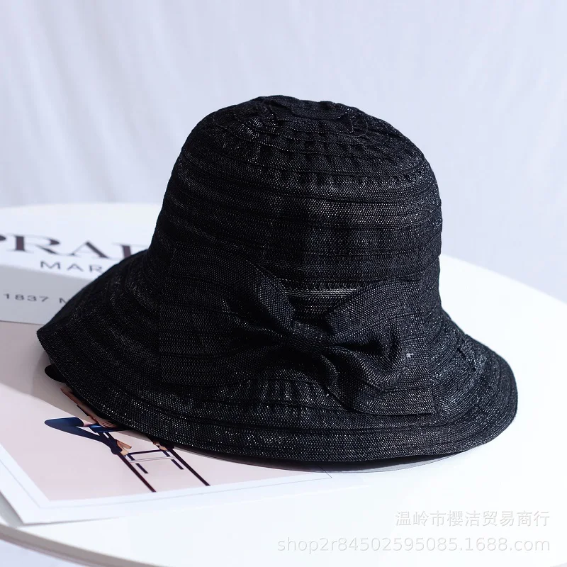 Women Bow Sun Hat With Wide Brim Foldable Removable Summer Sunscreen Anti UV Protection Fisherman Hat Lady Breathable Panama sun hat women hat