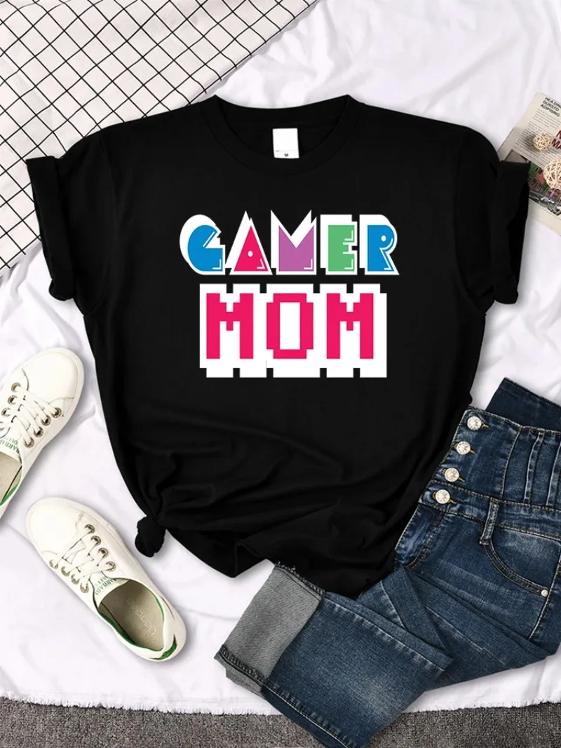 

T-Shirt All-Match Hip Hop T-Shirt Aesthetic Comfortable Tshirts Short Sleeve Women T-Shirts Gamer Mom Creativity Pixel Letter