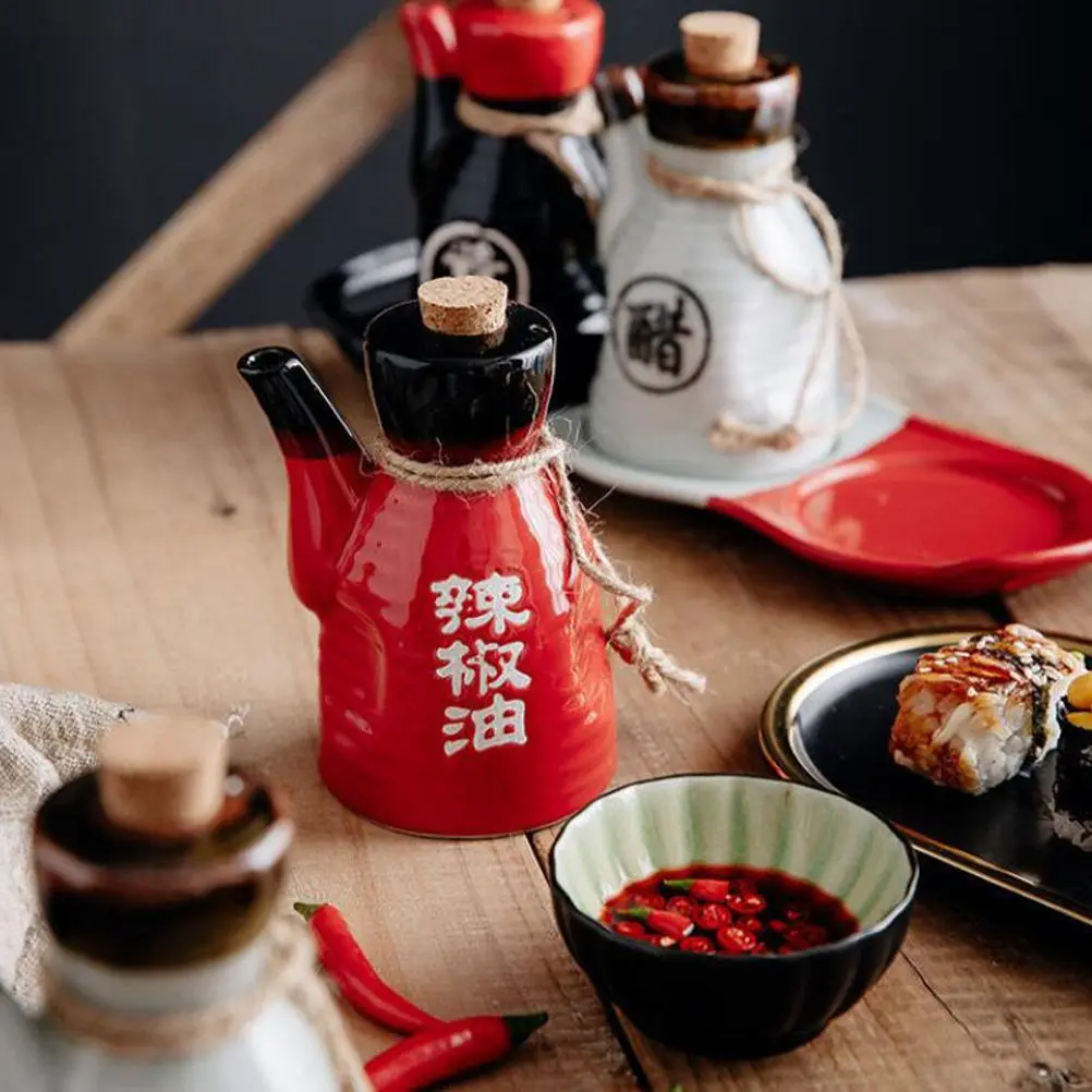 Ceramic Soy Sauce Bottle Honey Dispenser Mini Bottles Oil and Vinegar Kitchen Olive Spray Condiment Set