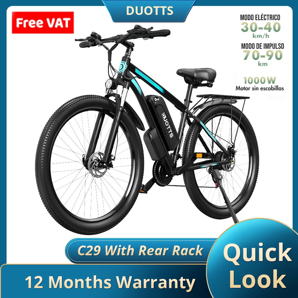 Duotts C29 Bicicletta Elettrica 29 Pollici Tira 750W E-Bike 48V 15Ah Mountain Bike 21 Velocità Ebike Nuovo
