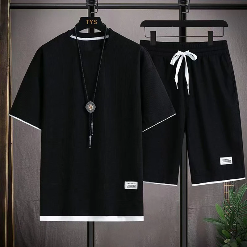 Summer Mens Fashion 2 Piece Outfit Ropa Hombre Jogging Shorts T Shirt Homme Tracksuit Short Sets Sports Suits Clothes for Men