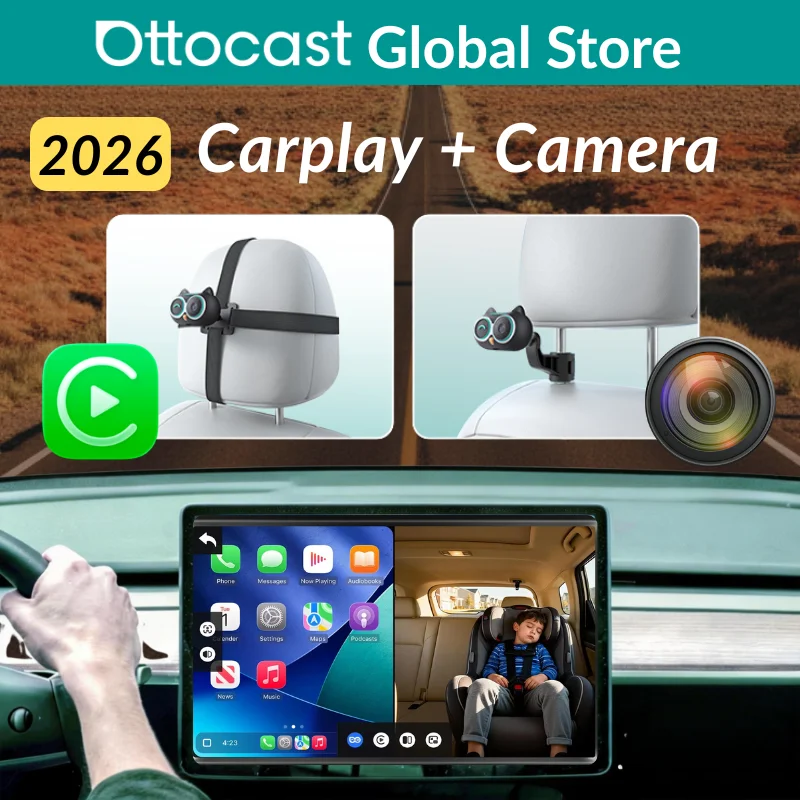 OTTOCAST Cabin Care Wireless CarPlay Adapter Baby Camera 1080P HD 150° Wide Angle View Night Vision Real Time Backseat Monitor