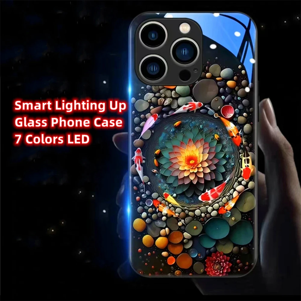 

Luminous Fancy Carp LED Calling Light Flash Phone Case Glowing Cover For iPhone 15 14 13 12 11 Pro Max XR XS Plus 6 7 8 SE2020