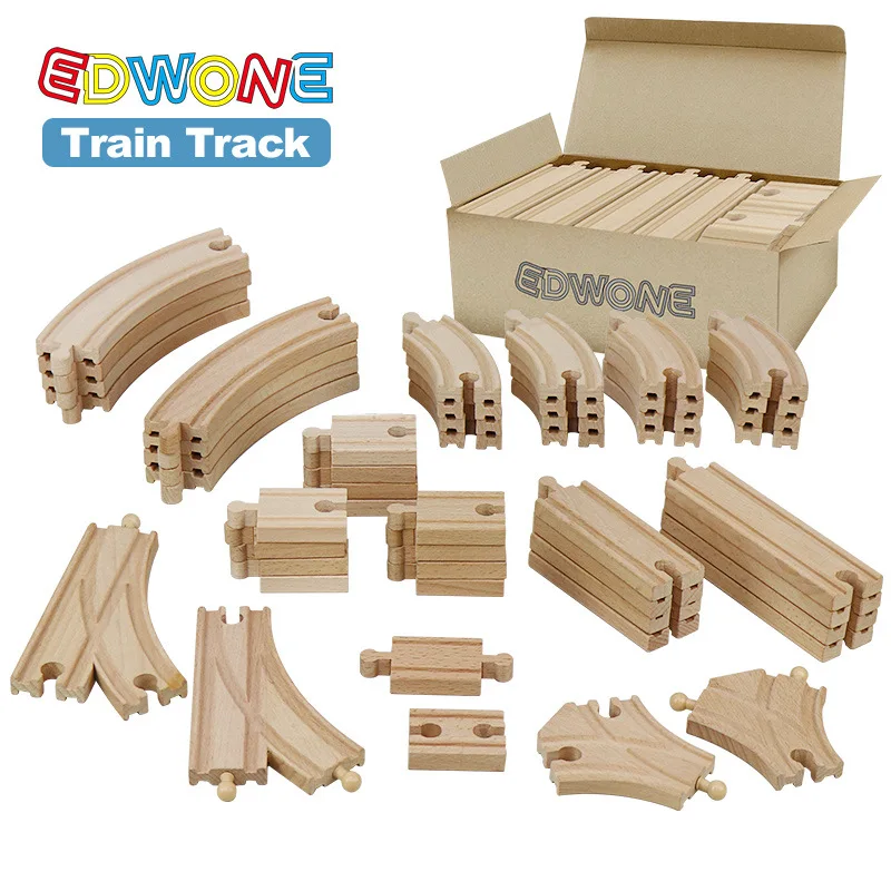 50PCS Wooden Railway Tracks Set Beech Wooden Train Tracks fit for All Brand Wood Tracks Educational Toys for Children 2