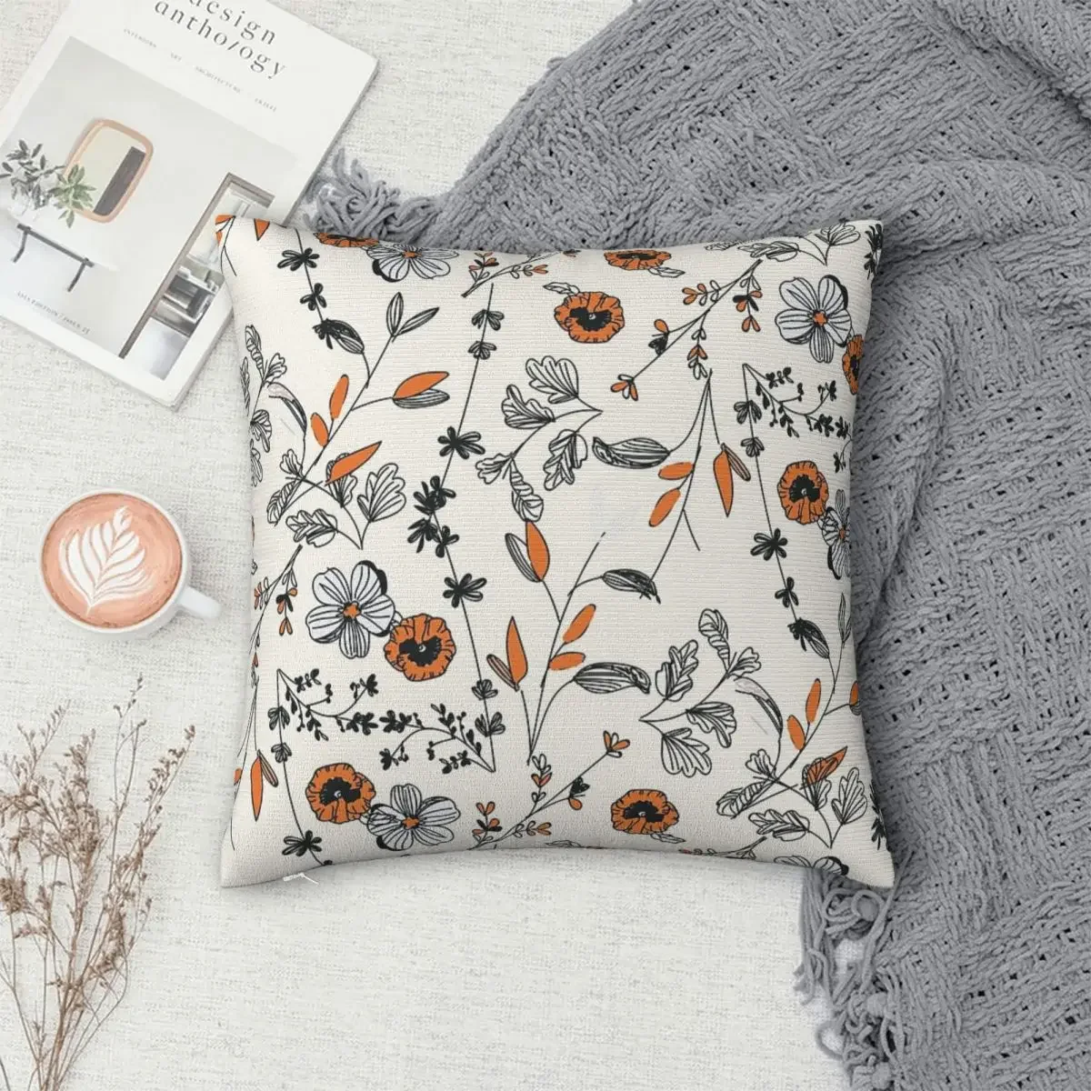 

Orange Flower Pattern Pillowcase Polyester Pillows Cover Cushion Comfort Throw Pillow Sofa Decorative Cushions Used for Home