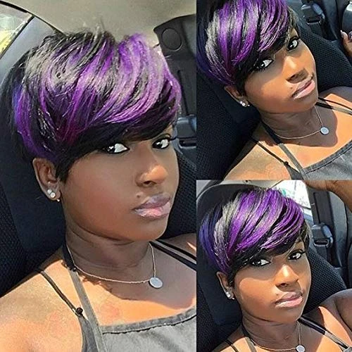 RightOn Purple Wig for Women Short Curly Wavy Bob Wig Black to Purple Hair  Wigs Synthetic Wig with Wig Cap - Walmart.com
