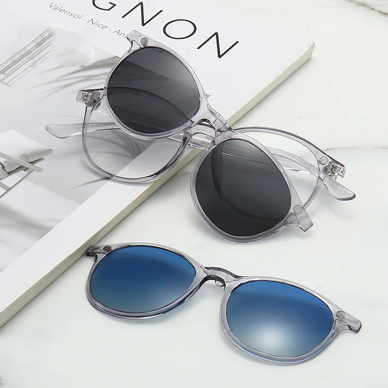 Magnetic Polarized Sunglasses with Soft Transparent Frame and Clear Lens