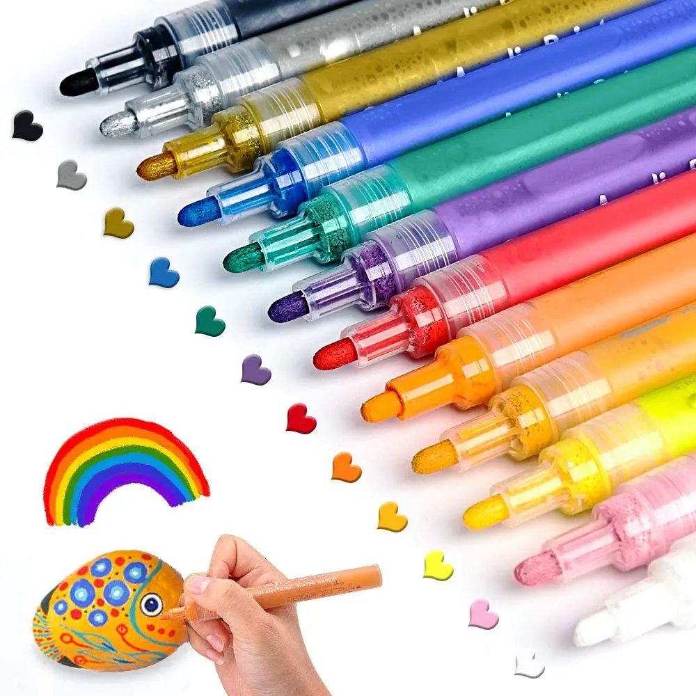 Paint Markers Pens Acrylic Pen, Acrylic Paint Pens Medium Tip for Rocks, Stone, Ceramic, Glass, Wood, Canvas Painting acrylic paints mixing set in 12 different colors and 60 ml bottles for airbrush canvas stone wood glass and many other surfaces