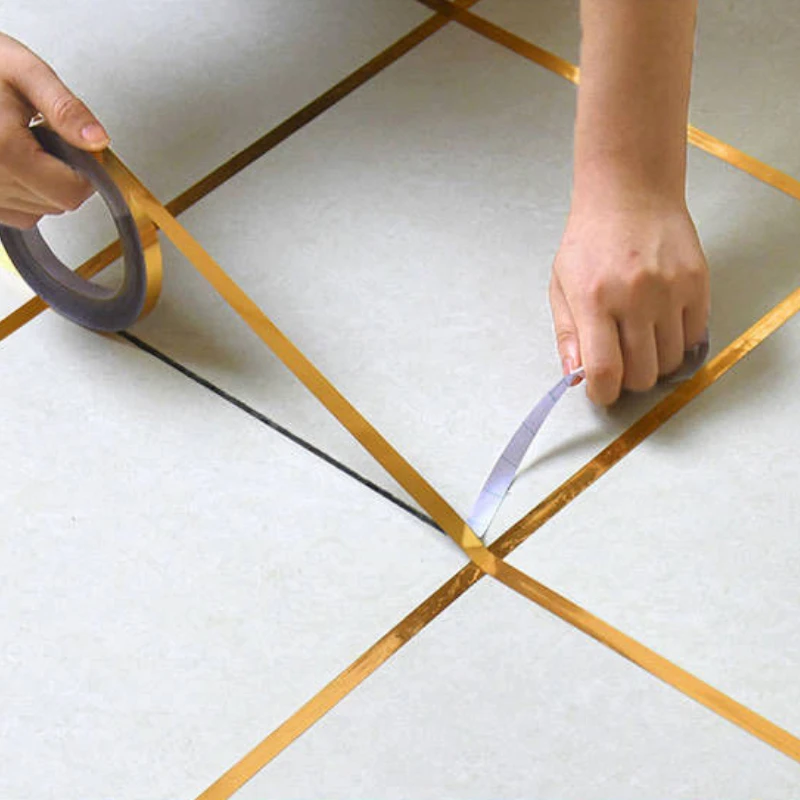 Floor Tile Gap Sticker Self Adhesive Waterproof 50M Gold Sealing Tape Strip Home 