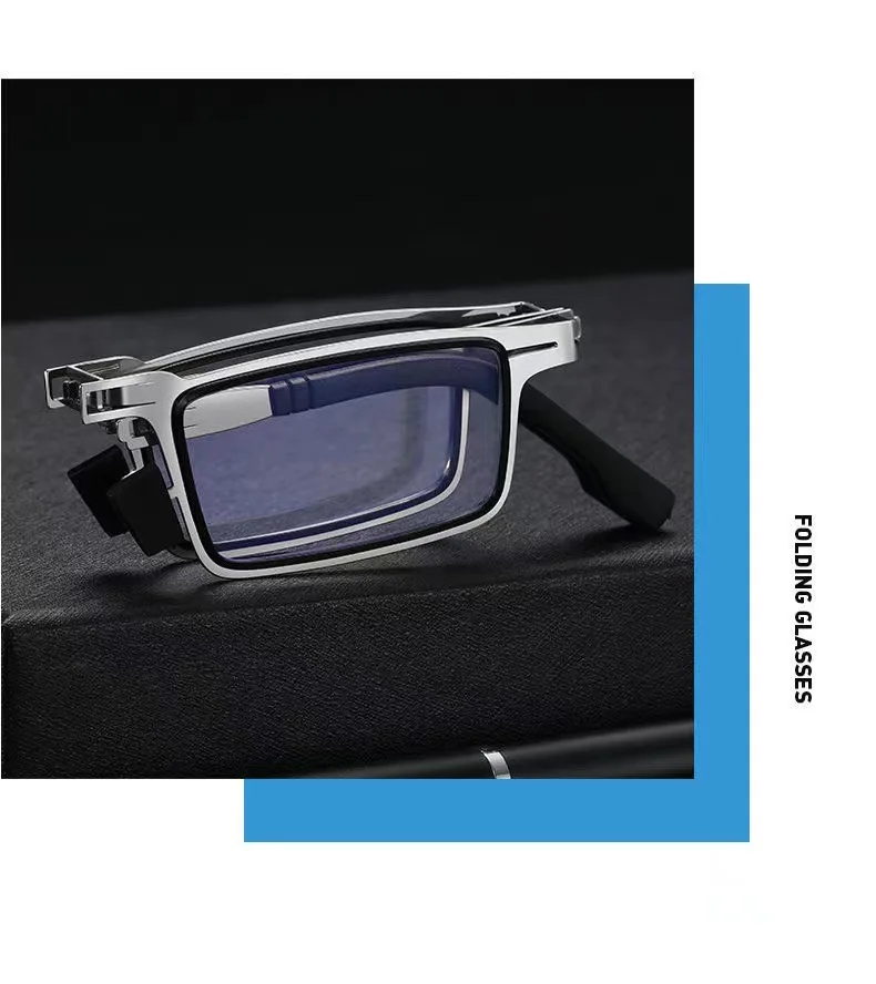 Stahl Metall Klapp Lesebrille Hd Anti-blau Licht Tragbare Modische männer Und frauen Lesebrille Set – Detail 4