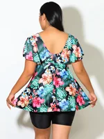 Plus Size Two Piece Tankini Swimsuits For Women Printed Swim Top High Waist Shorts Tummy Control Bathing Suits - Image 3