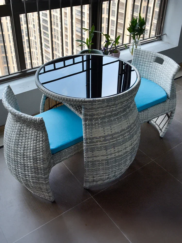 

Balcony Small Table and Chair Three-Piece Table and Chair Combination Outdoor Tea Table Rattan Chair a Table and Two Chairs