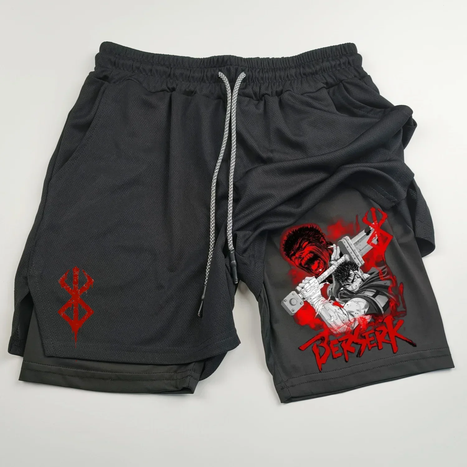 Men's Gym Performance Shorts Anime 2 In 1 Running Quick-Drying Jogging Short Pants Workout Sportswear Yoga Basketball Shorts