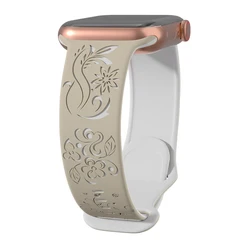 Floral Engraved Silicone Strap for 42 44 45 49mm(S10 46 (Walnut antique white)
