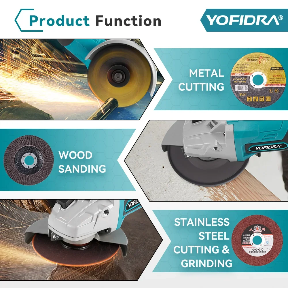 125mm Brushless Electric Angle Grinder LED Digital Display 3 Gear Cordless Polishing Woodworking Tool For Makita 18V Battery 5