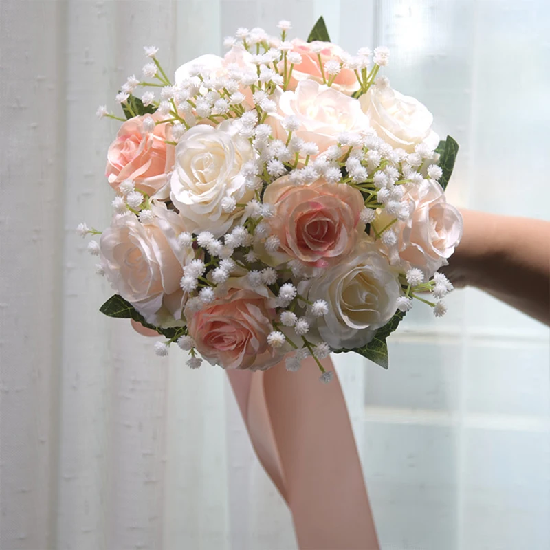 Wedding Bouquets Wedding Flower Decoration Bridal Bridesmaid Holding Flowers Bouquet Artificial Silk Rose Flower Bouquet Bride Wedding Marriage Party Accessories