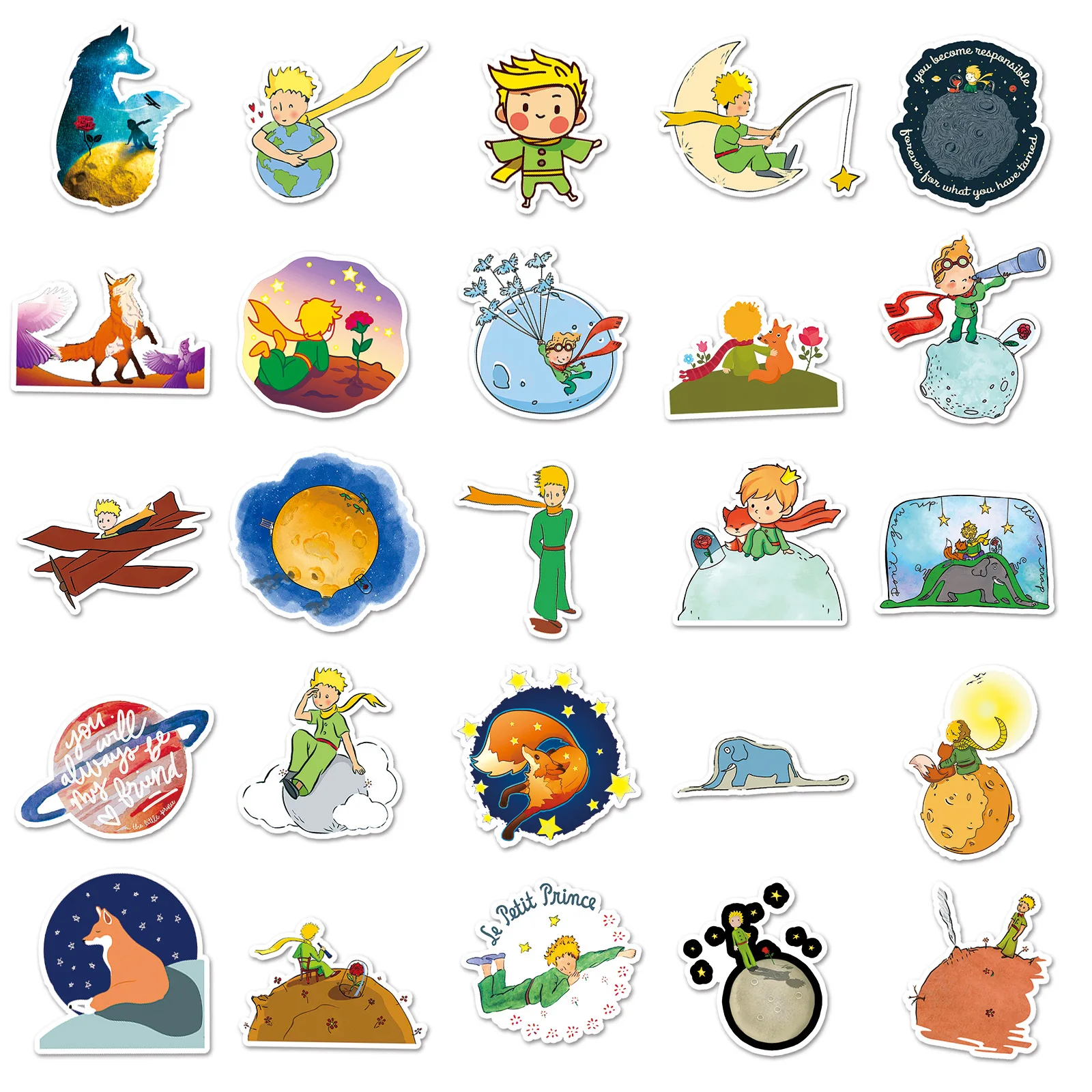 Little Prince Cartoon Children's DIY Phone Case Notebook Milk Tea Cup Decoration Waterproof Sticker 50pcs