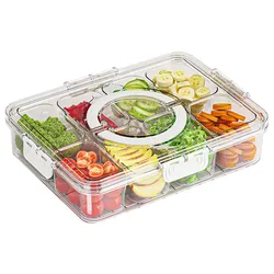 Clear Portable Veggie and Snack Tray with Lid and Handle - Divided Serving Dish for Candy, Fruits, and Nuts (Transparent)
