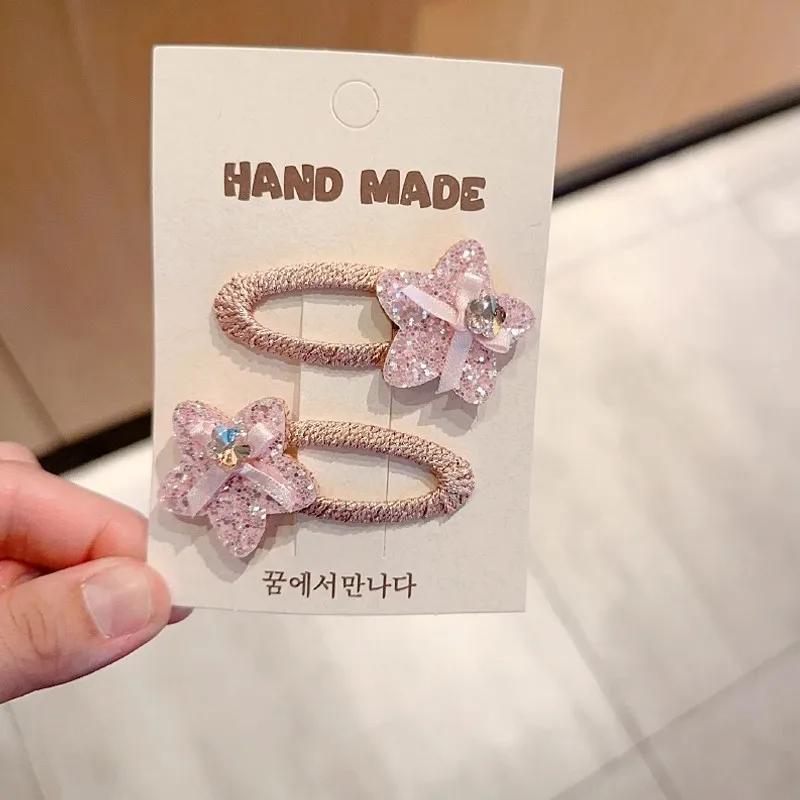 Pink Flash Diamond Rabbit Children's Cute Sequins Star Hairpin  Bb Clip Baby Bangs Headwear Girls Kids Hair Accessories