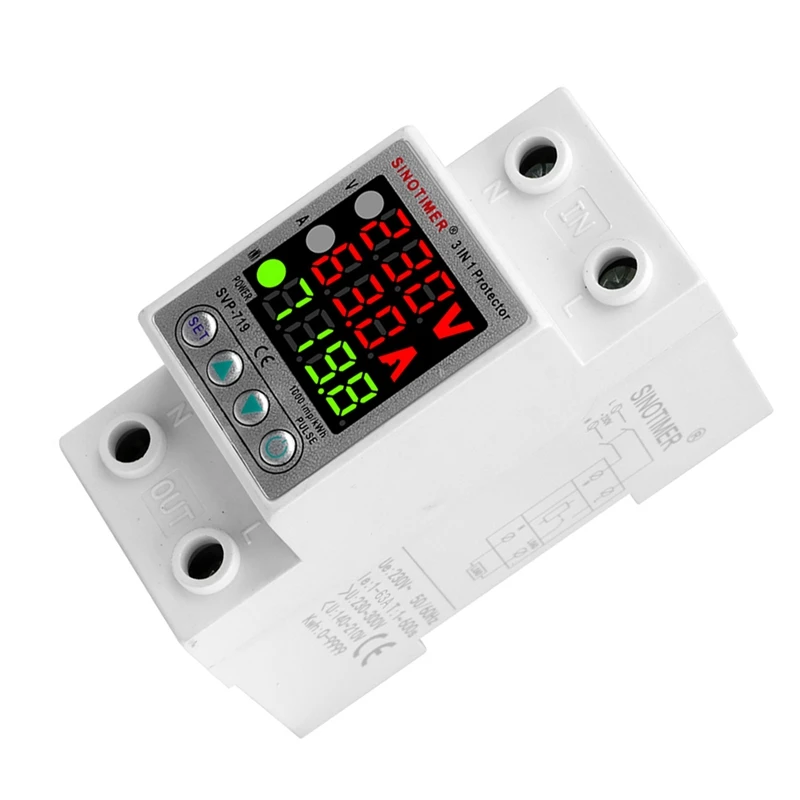 SINOTIMER SVP-719 조절식 자체 복합 지능형 과전압 보호대, 전류 제한 지연, 흰색 플라스틱 및 금속 1 개
