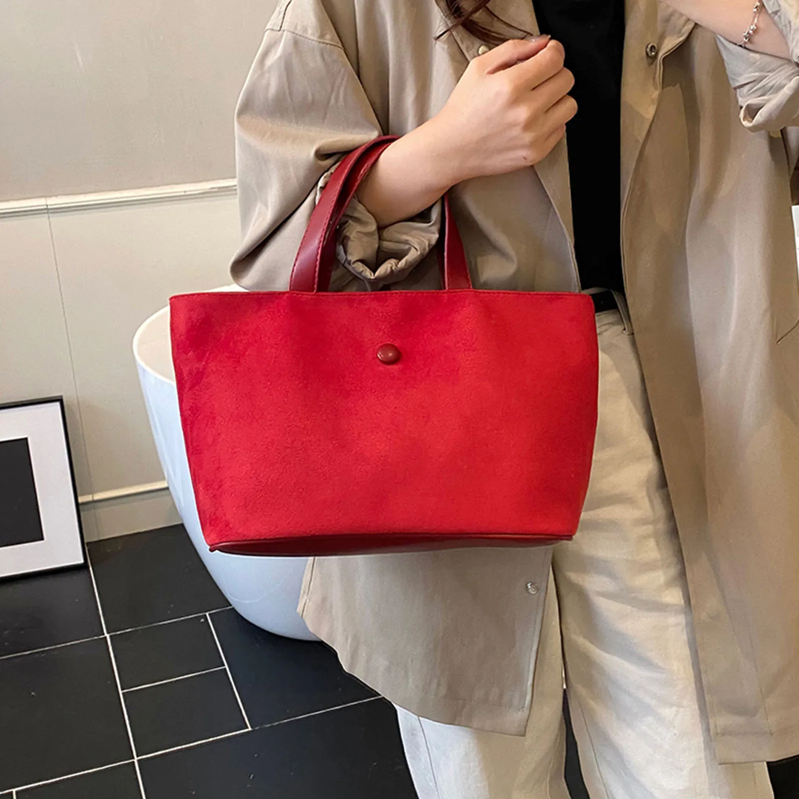 Women Girl Frosted PU Leather Single Shoulder Tote Bag Top Handle Bag Solid Color Handbag for Travel Shopping Work Daily Use