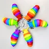 Mini Fidget Slug Keychain Toys 3D Articulated Stretch Caterpillar Sensory Stress Relief Flexible Hand Toy Keyring Bag Pendents 3