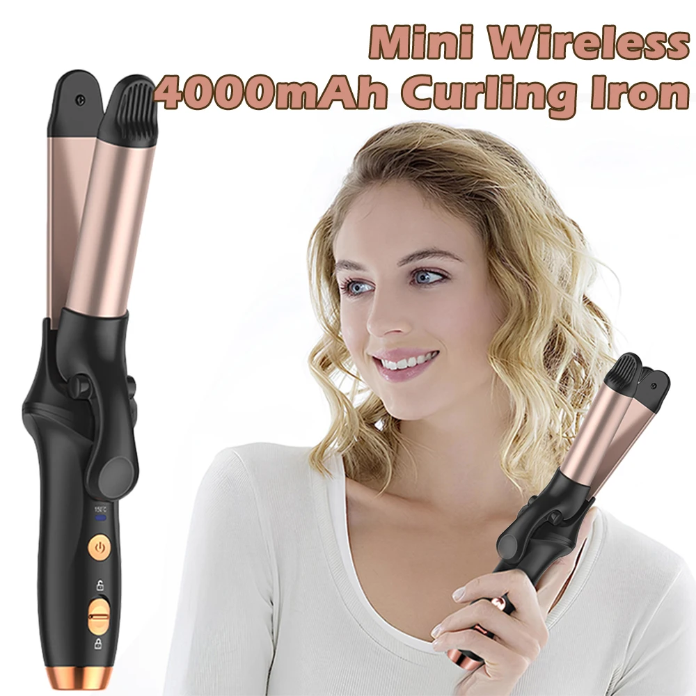 Wireless Mini Curling Iron Cordless Hair Straightener 4000mAh Rechargeable Fast Heating Portable Hair Curler for Short