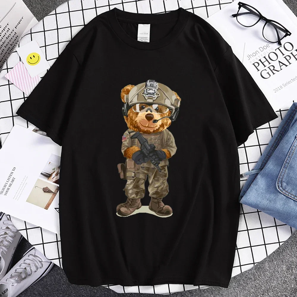 

Men and Women Warrior Bear Printed T-shirts Summer Short Sleeve Casual Tees Unisex Harajuku Designer Tops Oversize Streetwear