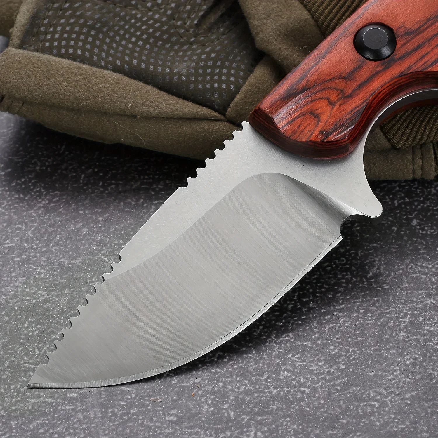 BM 15017 Hunt Hidden Canyon Hunter Fixed Knife 8Cr13Mov Blade Stabilized Wood Handle Camping Tactical Knives with Cowhide Sheath