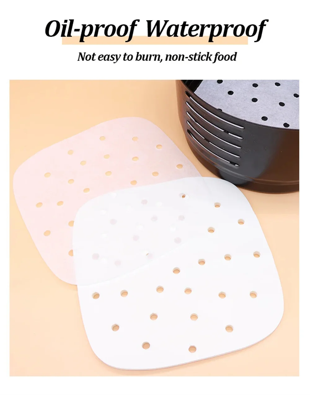 Description Picture 4 of item100PCS Air Fryer Paper Disposable Steamer Liners Kitchen Bakeware Papers Baking Non-Stick Steaming Mat Oil-absorbing Paper