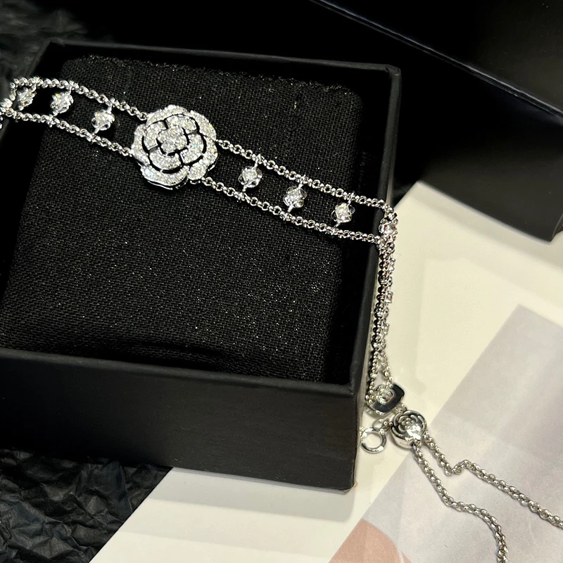 S7beda1fe76864f2d8eb43d02aa8d283dK Aazuo Fine Jewelry Real 18K Pure White Gold Real Diamond H SI Luxuly Rose Flower Bracelet Gifted For Women Birthday Party Au750