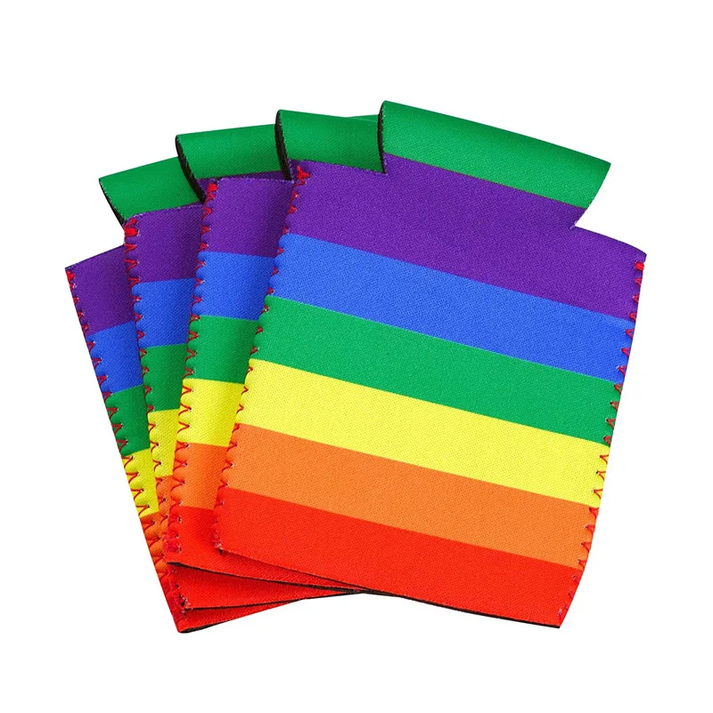 200Pcs Regenbogen Streifen Neopren Stubby Halter Bier Kann Flasche Kühler Picknick Kühltaschen Für Wein Lebensmittel Dosen Hochzeit Schule party – Detail 3