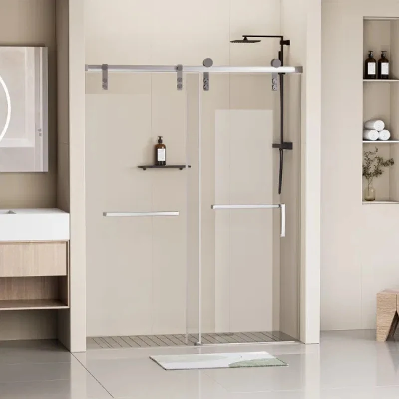 48 in. W X 76 in. H Frameless Shower Door Single Sliding Shower Door  5/16" (8mm) Clear Tempered Glass Shower Door with Exp 6