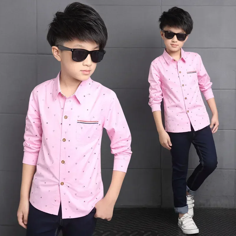 New Spring Autumn Long Sleeve Boys Blouses Breathable 100% Cotton Kids Children Shirts 5-15 Years Kids Shirts Boys