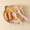 3PCS Silicone Baby Dishes Soft Spoon Fork Cartoon Bear Plate Suction Lunch Box Solid Color Baby Food Storage Toddler Tableware 5