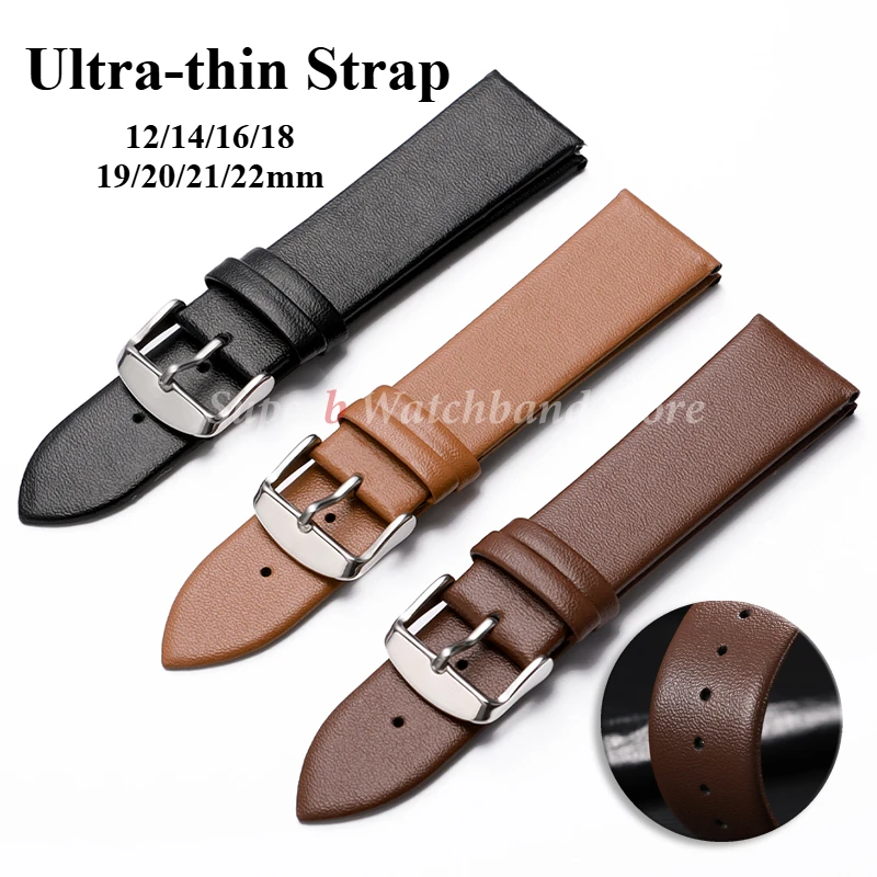 Ultra-Thin Soft Genuine Calf Leather Watch Strap with Pin Buckle