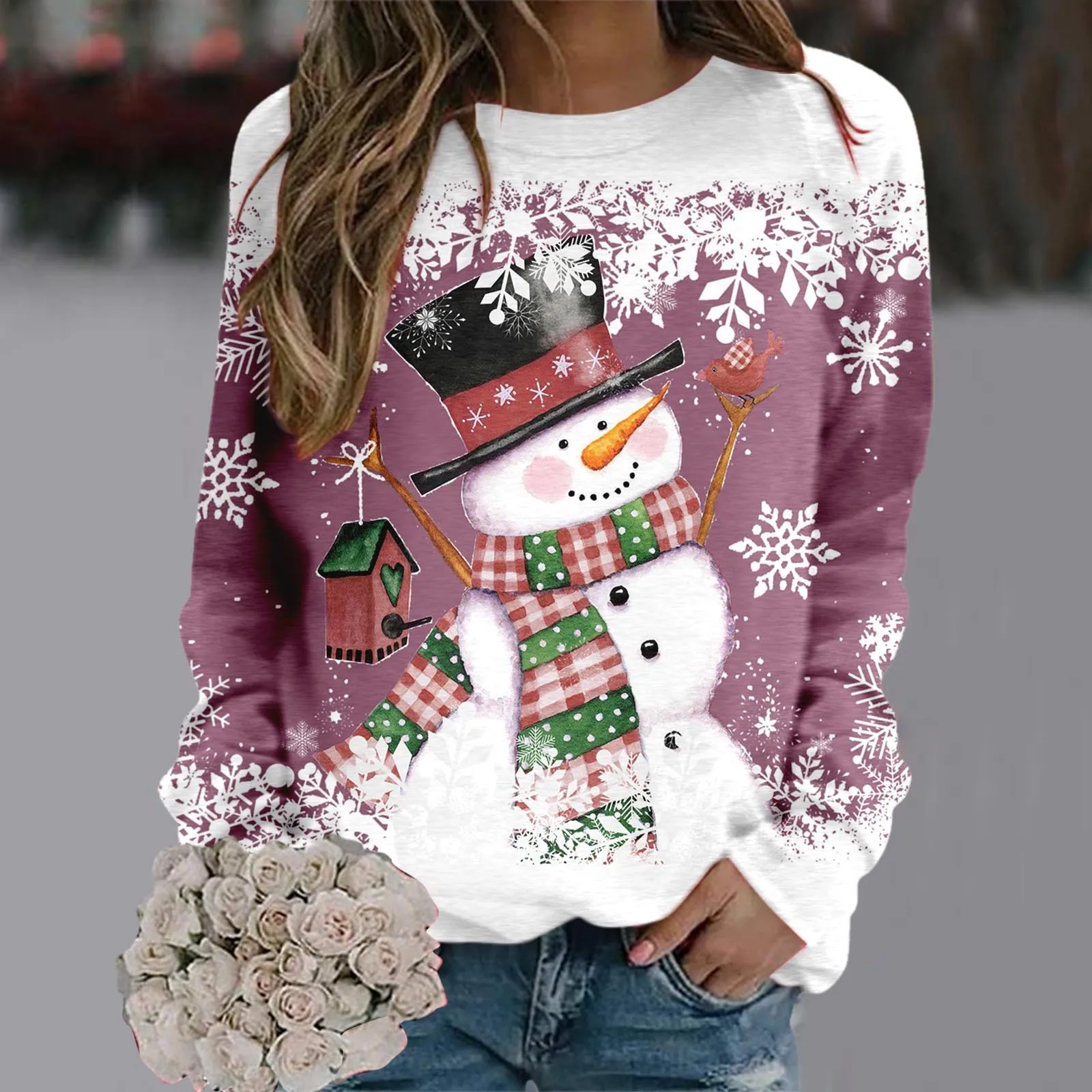 

New Trend Christmas Sweatshirt Sweaters For Women Suitable Teen Girls Long Sleeve Sweatshirt Cute Reindeer Graphic Xmas Shirts