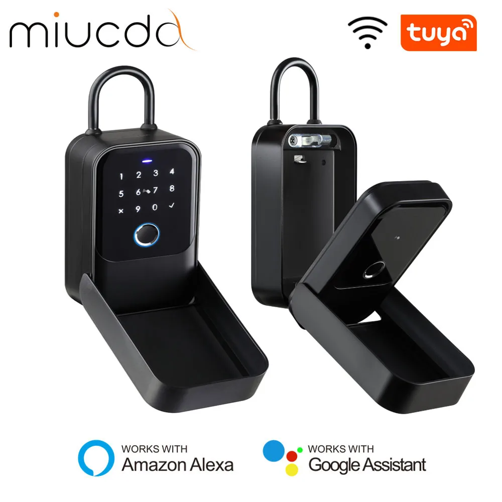 

MIUCDA Tuya WIFI Smart Key Storage Lock Box Remote Timer Unlocking Burglar Alarm Smart Key Box APP Work With Alexa Google Home