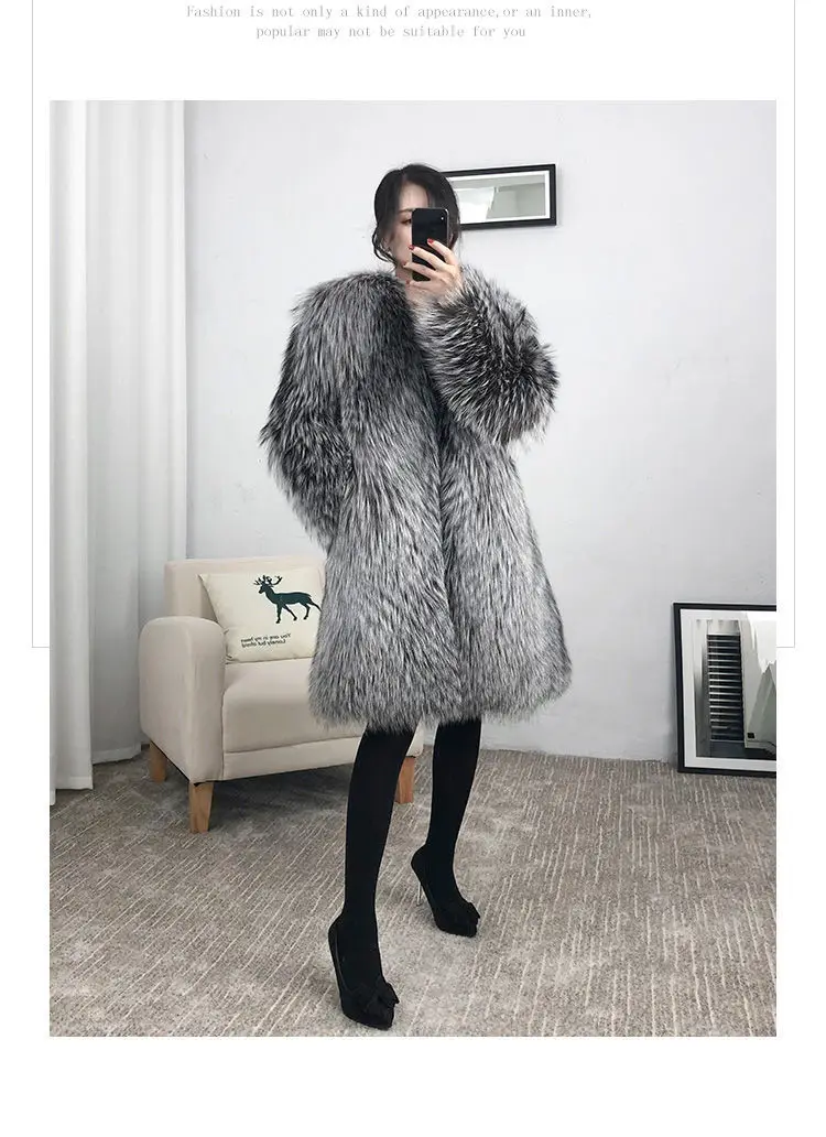 Down Coats Winter 2021 New High Quality Luxury Imitation Fox Fur Coat Women Mid Length Faux Mink Over Knee Fur Coat Ladies Coat long duvet coat