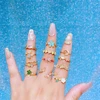 MIGGA Mix Design Multicolor Cubic Zircon Heart Flower Ring Opening Gold Color Plated Copper Women Jewelry 2