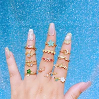 MIGGA Mix Design Multicolor Cubic Zircon Heart Flower Ring Opening Gold Color Plated Copper Women Jewelry 2