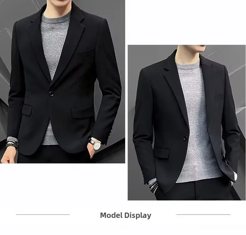 Description Picture 5 of item2024 Korean Trendy Men's Suit Top Stylish Loose-fit Hong Kong Style Jacket For Spring Autumn Versatile Casual Clothes