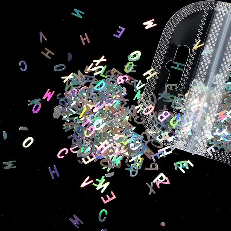 

2G/Bag Sparkly Uppercase English Letter Nail Sequins Colors Holographic Nail Glitter 3D Flakes Slices Art Accessories