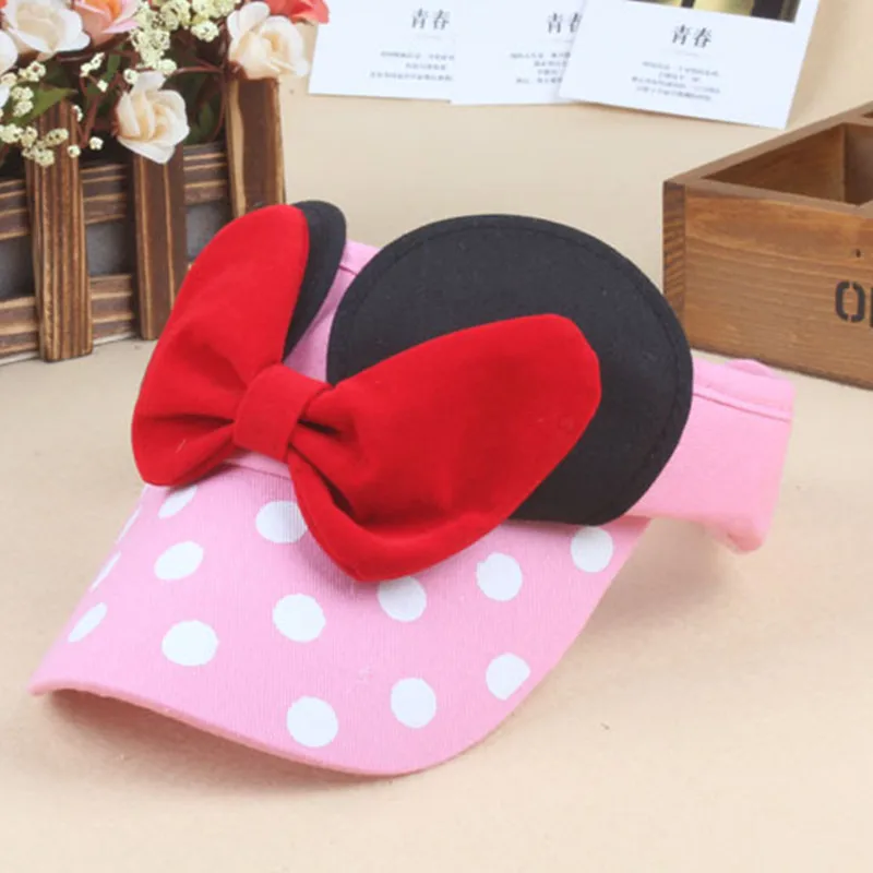 Summer New Children's Hat Cute Pink Wave Dot Bow Girl Baby Outdoor Sports Portable Sunshade and Sunscreen Empty Top Hat
