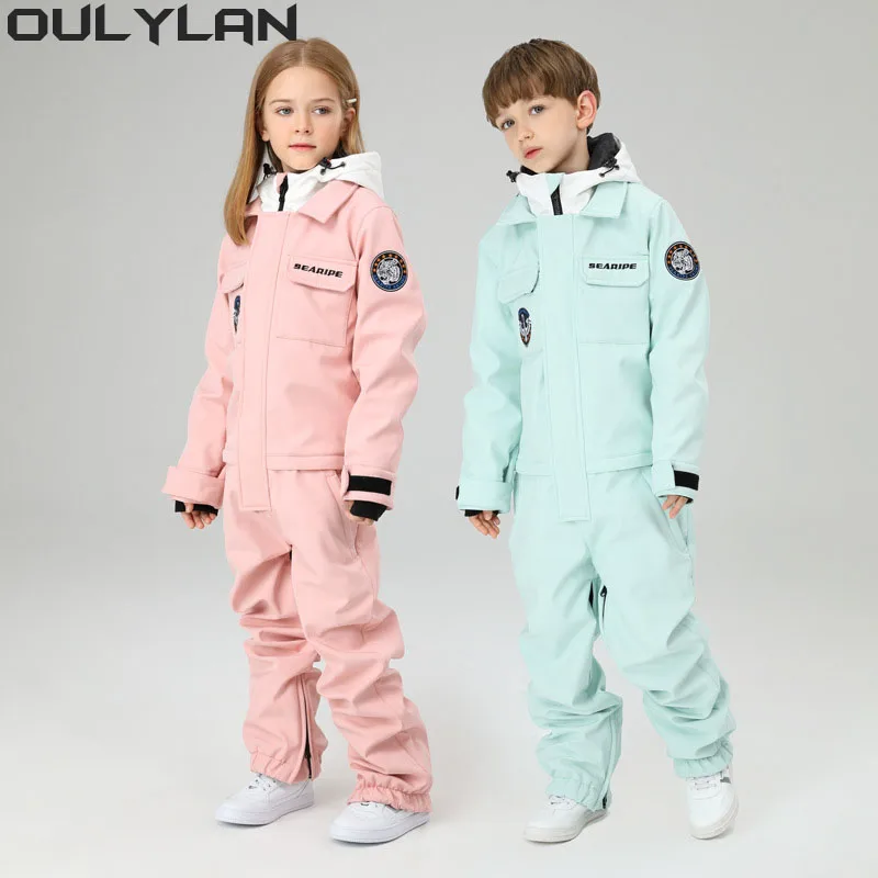 

One-piece Snowboarding Sets Outdoor Skiing Snow Jumpsuits Oulylan Children Ski Suits Sets for Girls Boys Windproof Waterproof